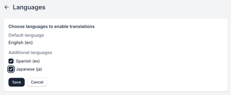 Flair languages settings page
