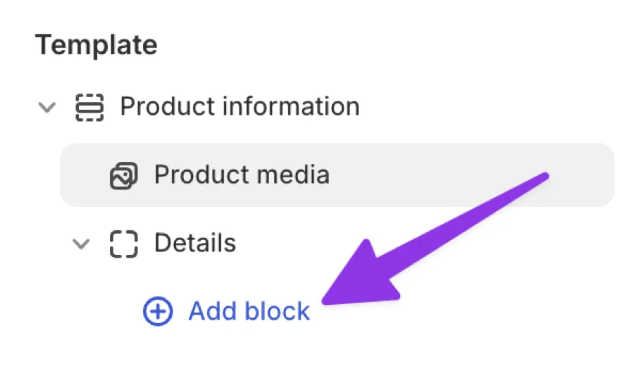 Theme editor showing Add block button in product template