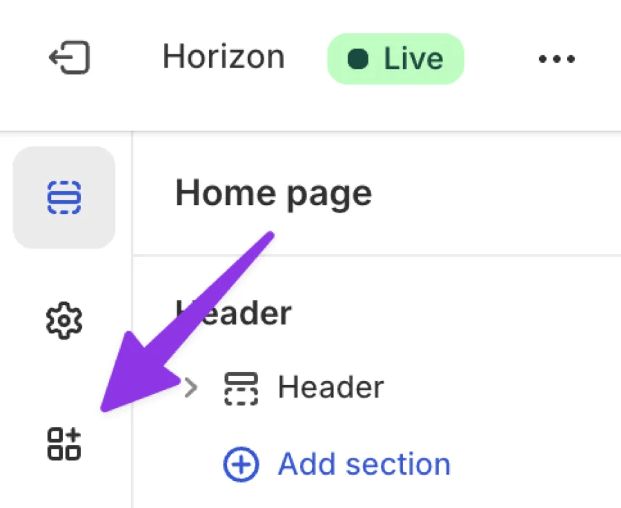 Theme editor sidebar showing App embeds icon