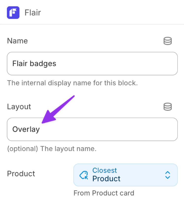 Flair badges app block with Layout set to Overlay
