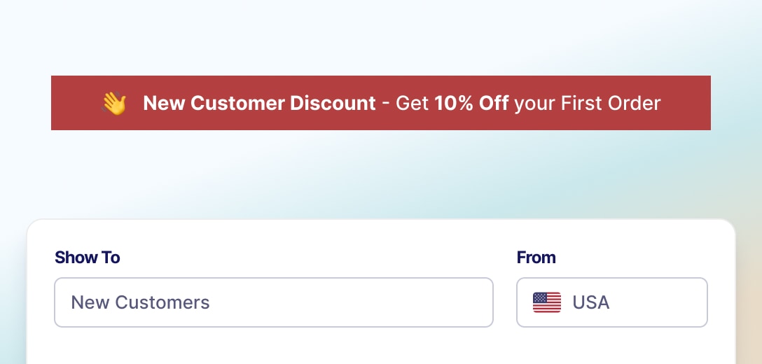 Banner targeting configuration showing visitor type, location, and device targeting options
