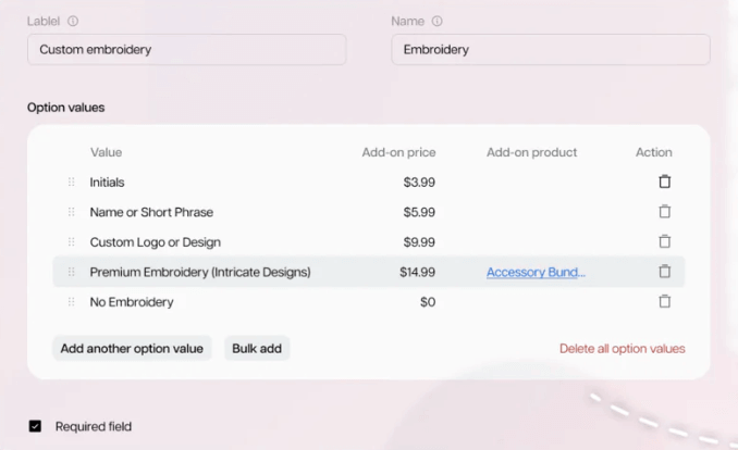 Product customization upsell