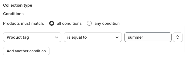 Shopify collection conditions