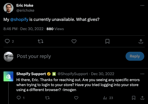 Shopify unavailable twitter