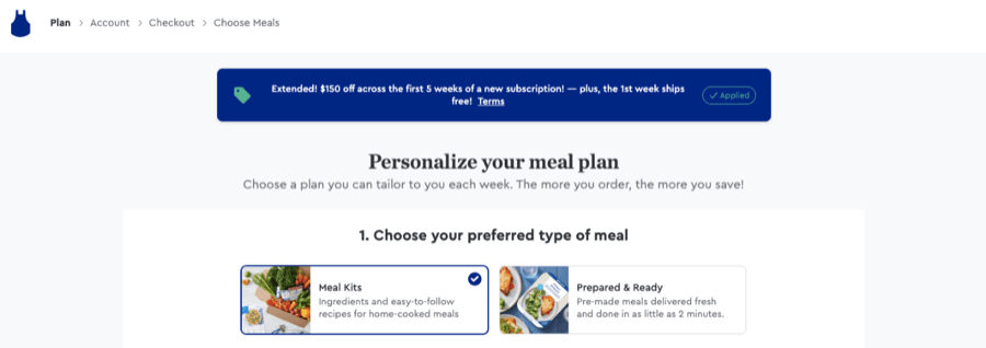 Blue Apron landing page