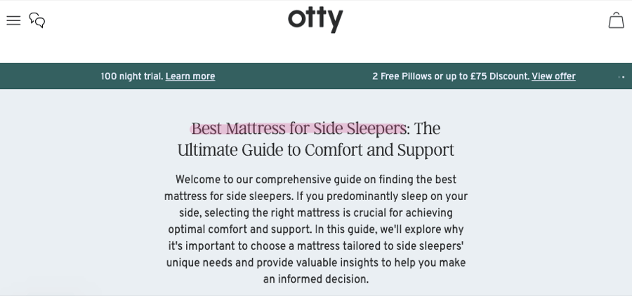 Mattress for side sleepers landing page