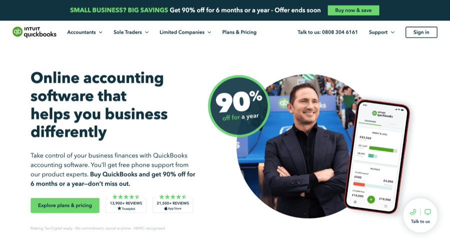 Intuit QuickBooks homepage