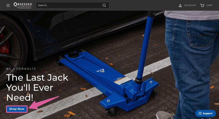 Shopify auto parts store CTA example