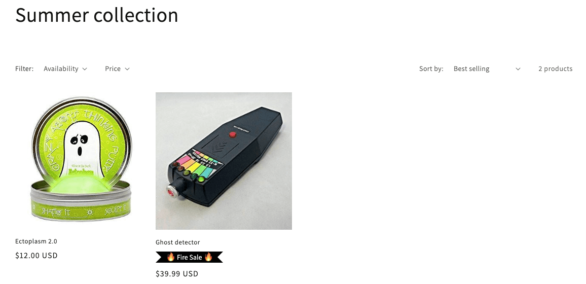 Shopify collection page example