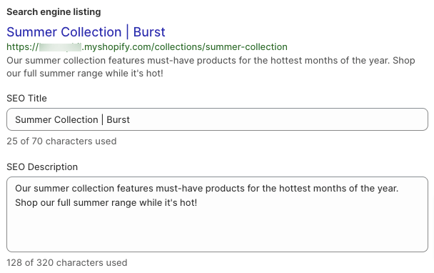 Shopify collection search engine listing
