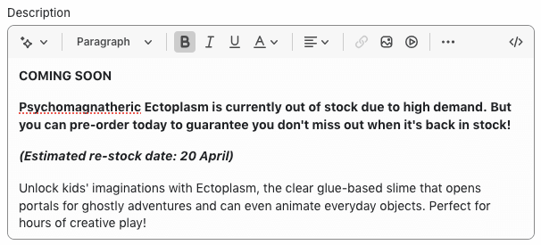 Out-of-stock product description