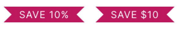 Flair 'Save 10' badge examples.