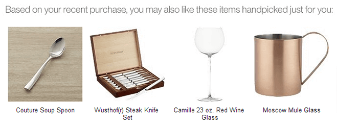 Crate & Barrel post-purchase email cross-sell example