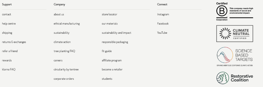 Shopify store footer nav example