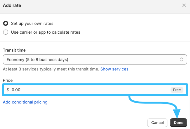 Set free shipping rate