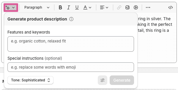 Shopify AI product descriptions