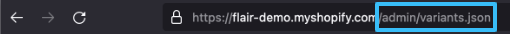 Shopify Admin variants JSON data URL.