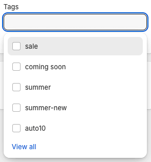Shopify product tags list