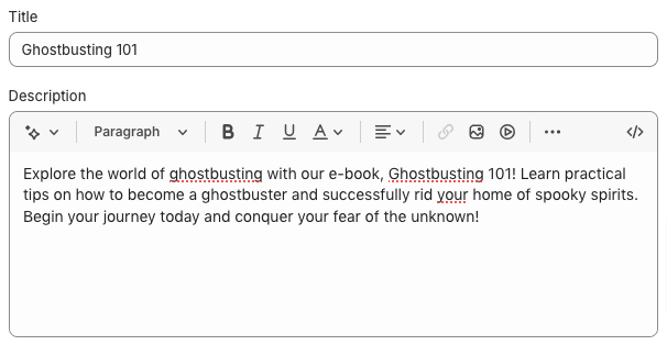 E-book title description
