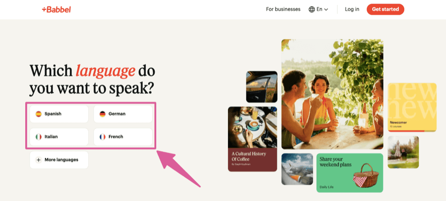 Babbel homepage CTAs
