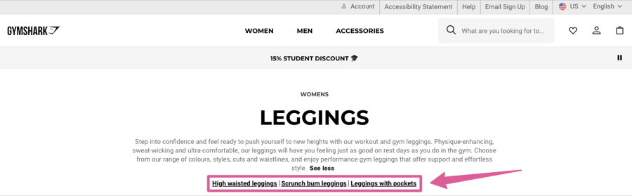 Collection page internal links
