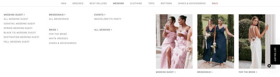 Skims mega menu example