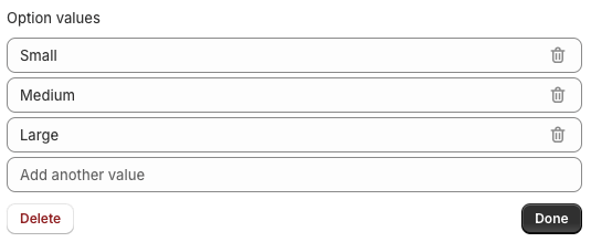 Variant option values