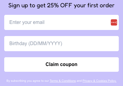 Email capture form example