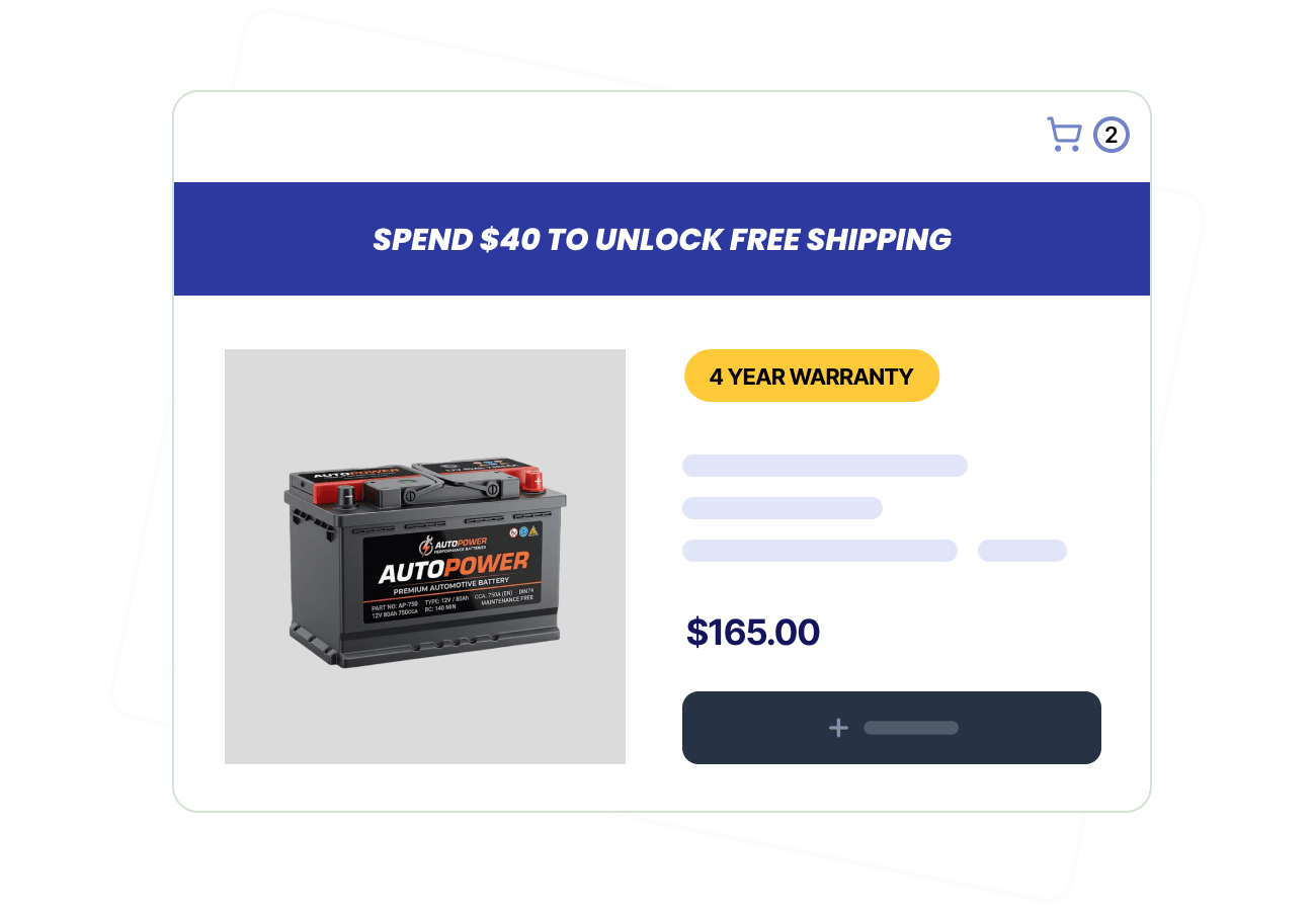 Product badges and promotional banners on an automotive parts Shopify store