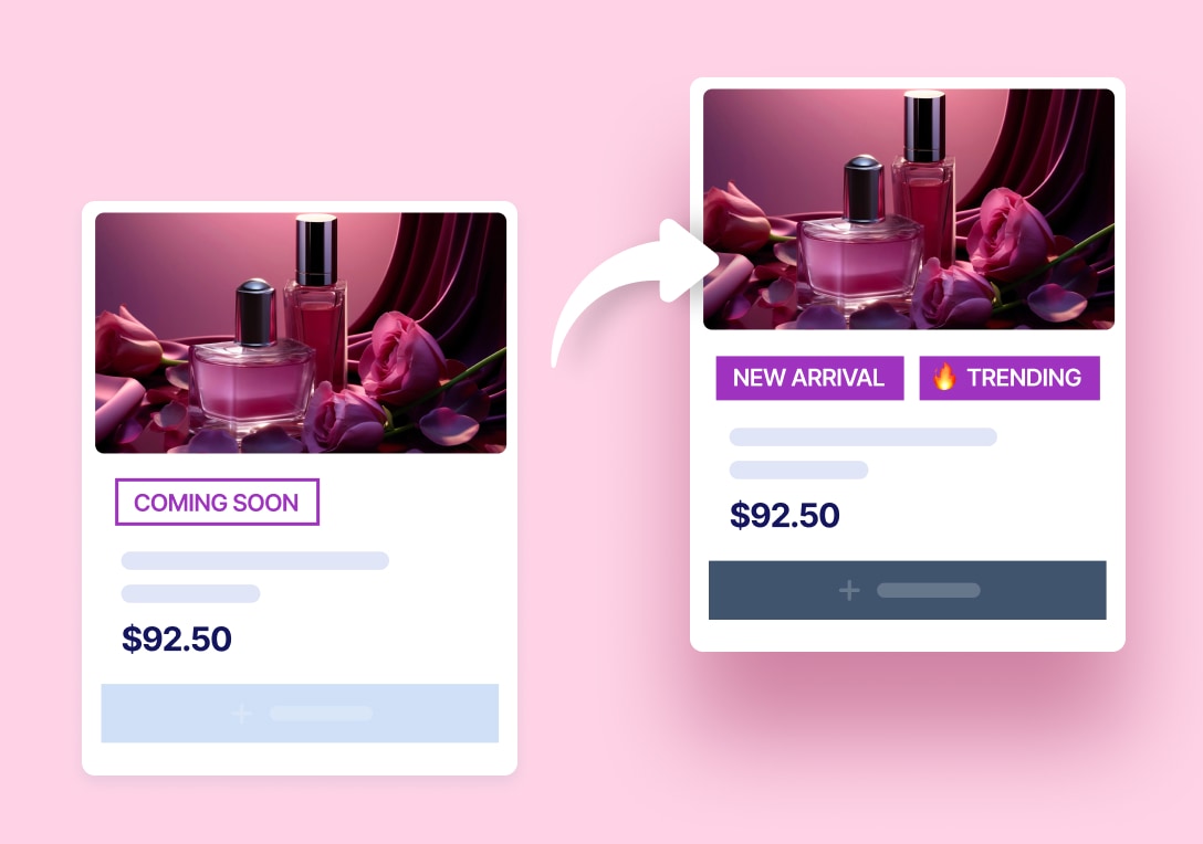 New product launch badges and countdown timers on beauty products