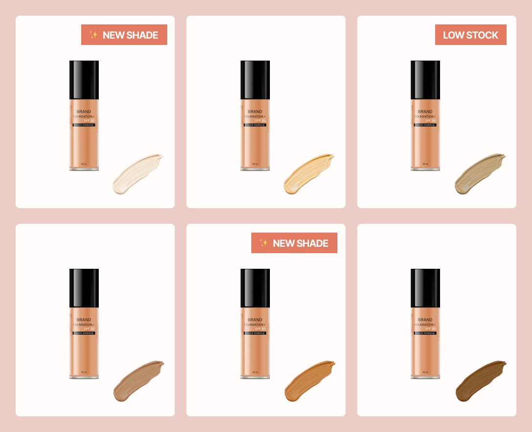 Shade and variant level badges on beauty and personal care products