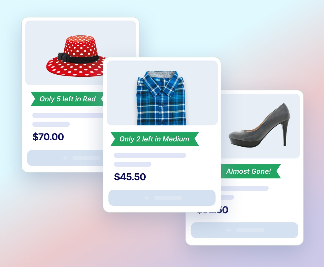 Variant-level promotional badges on specific product sizes and colors