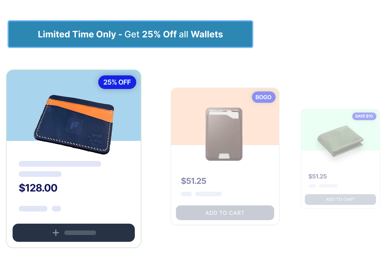 Discount and sale badges on a Shopify store product grid