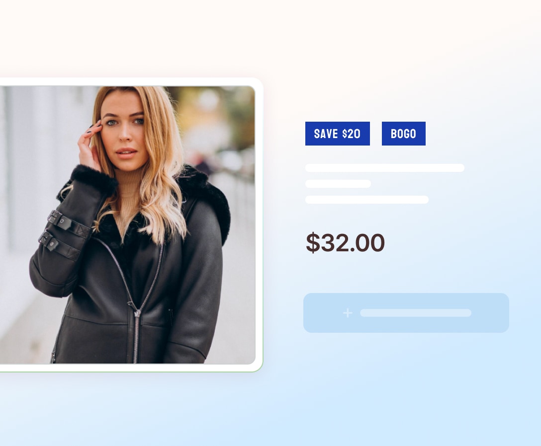 Sale badges and percentage-off labels on product cards