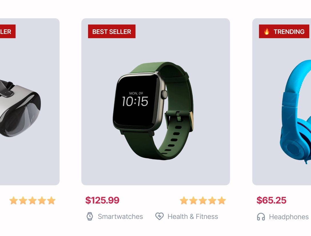 Best Seller and Top Rated badges on electronics products for comparison shopping