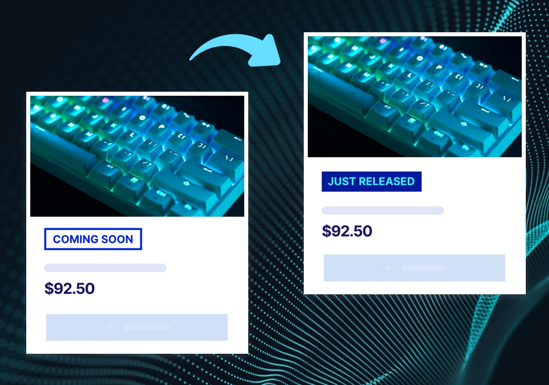 Pre-order badges and launch countdown timers on electronics products