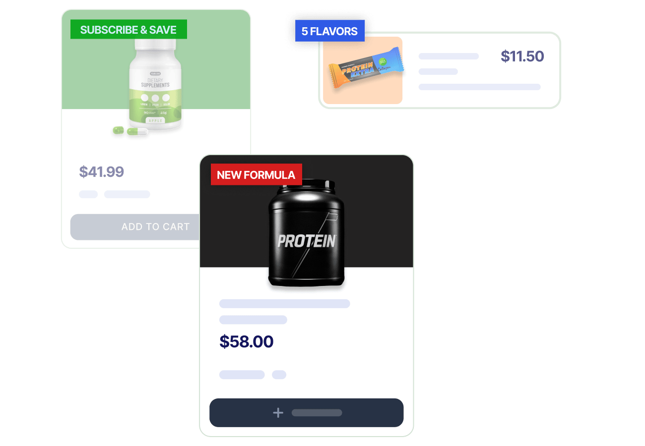 Product badges and promotional banners on a health and fitness Shopify store