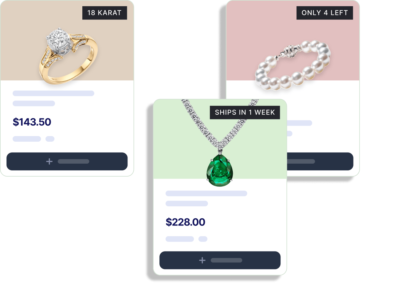 Product badges and promotional banners on a jewelry and accessories Shopify store