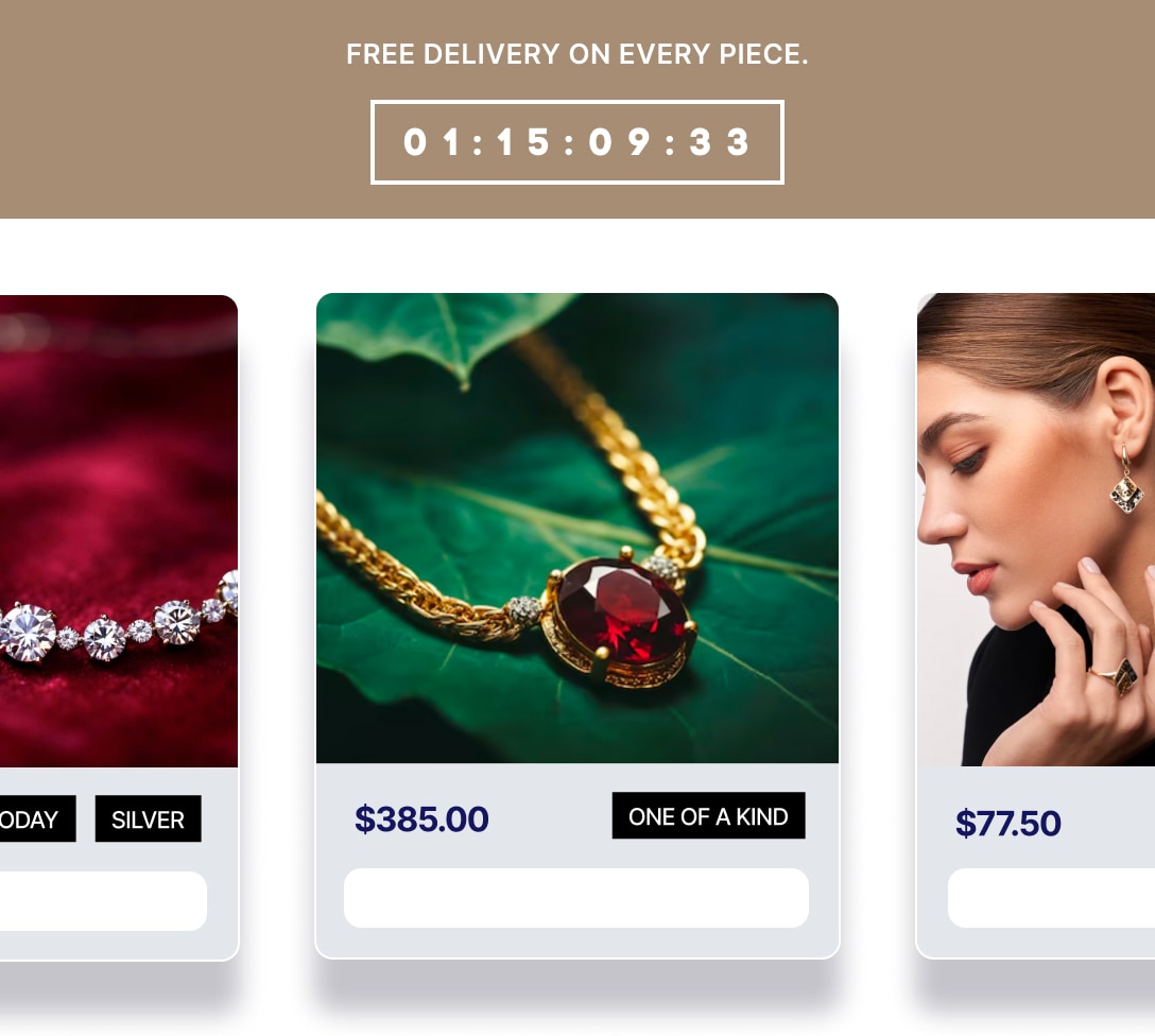 Limited Edition and Only X Left badges on exclusive jewelry pieces