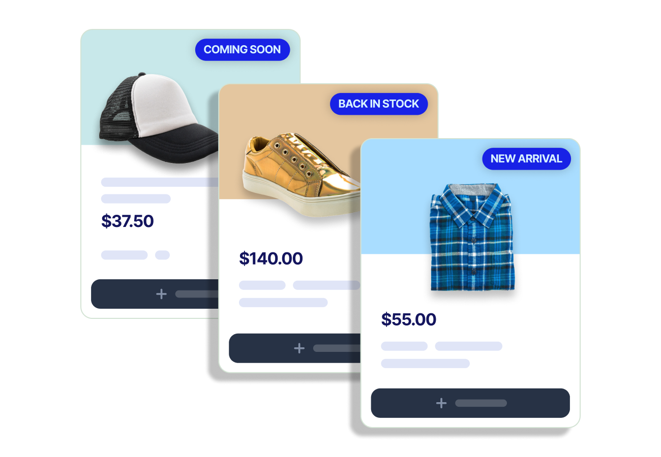 Launch and restock badges on a Shopify store product grid