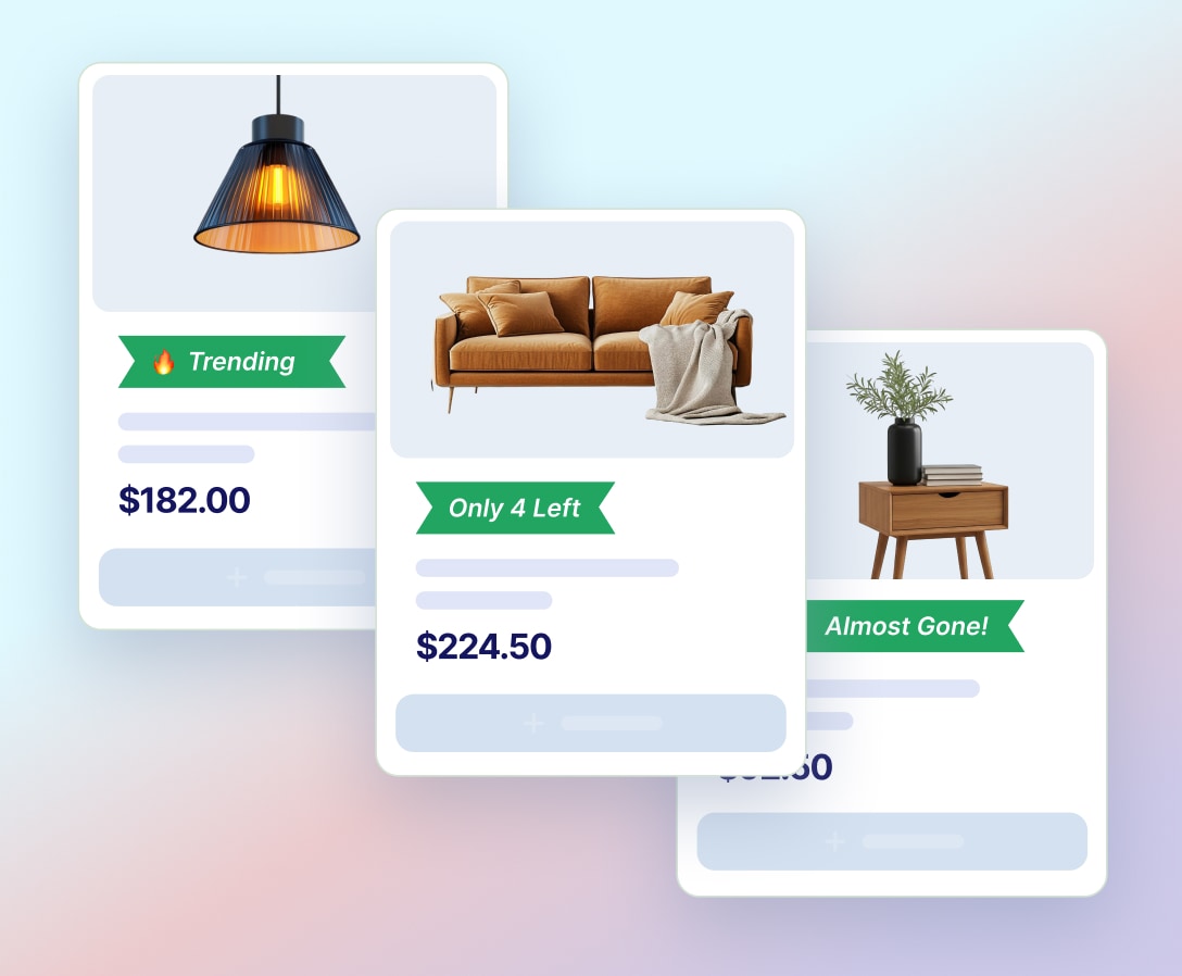 Low stock badges showing Only X Left on product cards