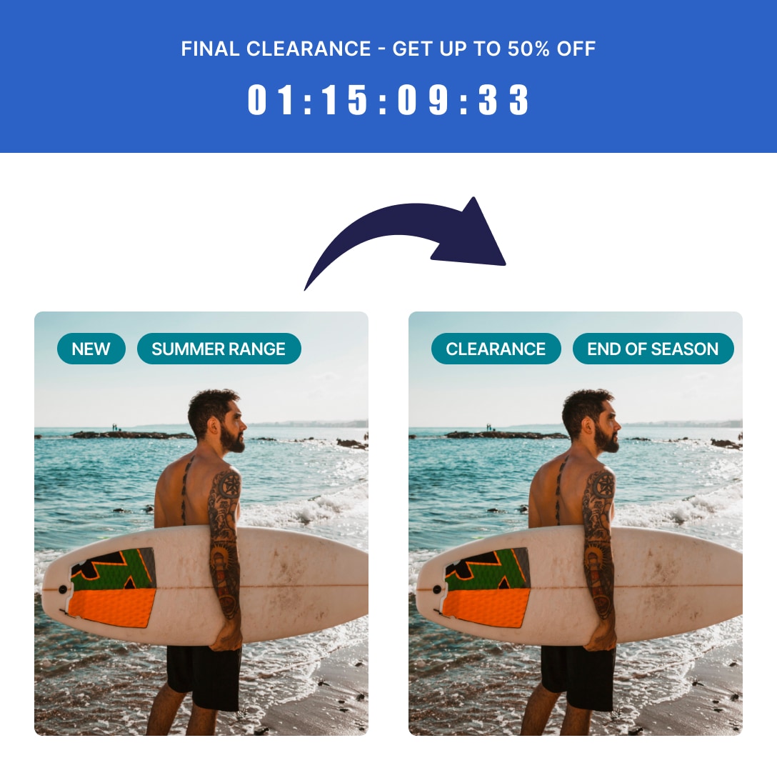 End of season clearance and Last Chance badges on sporting goods