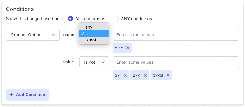 Flair product option condition