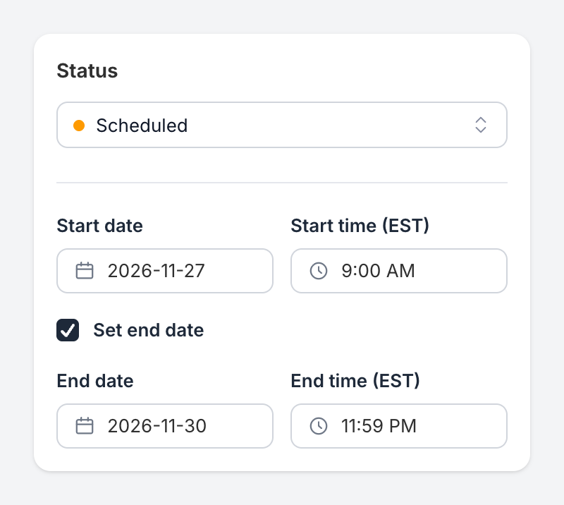 Flair scheduler with start and end dates and times in the store time zone